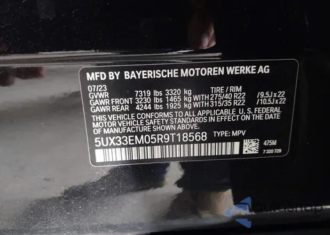 2024 BMW X7 M60I из США, поврежденный, VIN 5UX33EM05R9T18568